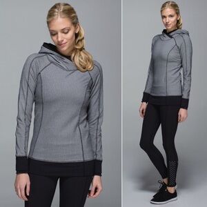 Lululemon Think Fast Hoodie Heathered Herringbone Silver Spoon Black Size 8